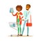 Couple With Household Chemisry Cart Shopping In Department Store ,Cartoon Character Buying Things In The Shop