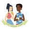 Couple with ice cream. Vector illustration of multicultural pair on white background. African boy with hand-packed