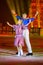 A couple ice skaters with arms in the air during the Christmas on Ice show in Madrid Spain