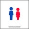 Couple icon vector. The man and the woman are near. The boy is blue, the girl is red on white isolated background