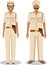 Couple of indian policeman and policewoman standing together on white background in flat style. Police concept. Flat design people