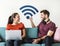 Couple with internet signal icon