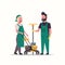 Couple janitors man woman in uniform working together with professional equipment cleaning service concept cleaners
