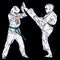 A couple of karate or taekwondo. Fight in vector action. Kick from 3d art