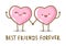 Couple of kawaii pink hearts holding hands isolated on white background. Vector characters for Valentines day cute design