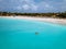 Couple Kayaking in the Ocean on Vacation Aruba Caribbean sea, man and woman mid age kayak in ocean blue clrea water