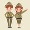 Couple kids cartoon wearing freedom fighter army uniform Indonesia