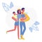 Couple with Kids Taking Selfie Vector Illustration