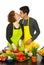 Couple kissing in kitchen