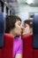 Couple is kissing in the train