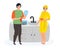 A couple in the kitchen - colorful flat design style illustration