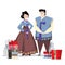 Couple in Korean traditional costume with holiday gifts