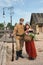 Couple of lady and soldier in retro style picture