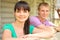 Couple leaning on terrace of village house