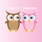 Couple little cute cartoon owls vector illustration.