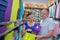 Couple looking at colorful storage boxes