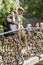 Couple looking at love locks Riga