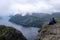 Couple looking at the view over Lysefjord