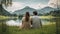 Couple in Love by the Alps Lakes. Romantic Alps Escape. Generative AI