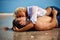 Couple in love at the beach kissing