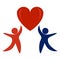 Couple in Love. Boy & Girl Touching Red Heart Together. Stick Figure Pictogram Icon