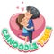 An couple in love cartoon character with word expression