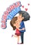 An couple in love cartoon character with word expression