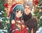 A couple in love at Christmas in anime style