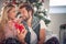 Couple in love at christmas .Man and woman  in romantic moments at Xmas celebration