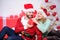 Couple in love enjoy christmas holiday celebration. Family prepared christmas gifts. Christmas is time for giving