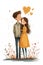 Couple in Love with Floating Heart Illustration