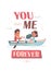 couple in love girlfriend and boyfriend having date on boat valentines day celebration concept greeting card