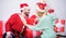 Couple in love happy enjoy christmas holiday celebration. Family prepared christmas surprise. Opening christmas present