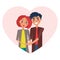 Couple in Love Heart Image Vector Illustration