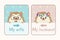 The couple in love of hedgehog with wedding card.The cute hedgehog wear a flowercrown and glasses and ribbon on the blue and pink