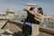 Couple in love hugging of the magnificent landscape view of Budapest, Hungary