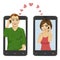 Couple in love inside their smartphones connect with each other
