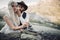 Couple in love kissing in beautiful Matterhorn mountains, Switze