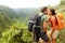 Couple in love kissing while hiking on Hawaii