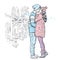 Couple in love. Kissing man and woman in winter clothes. Vector illustration for a card or poster.