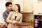 Couple in love in kitchen