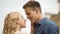 Couple in love looking at each other, romantic date, tender feelings, close-up