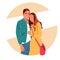 Couple in love. Meeting, farewell, happy family. Vector illustration for Valentine`s day greeting card, banner, poster