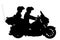 Couple in love on motorcycle vector silhouette illustration.