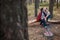 Couple love nature picnic bonfire forest concept.