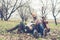 Couple in love playing serenade with guitar