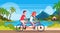 Couple in love riding tandem bicycle summer vacation sea beach landscape beautiful seaside man woman lovers cycling twin