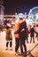 Couple in Love. Romantic Characters for Feast of Saint Valentine. True love. Happy Couple Having Fun at city ice rink in
