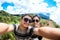 Couple love  selfie in Highest mountain at Thailand
