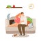 Couple in love on sofa vector illustration. Calm evening together concept